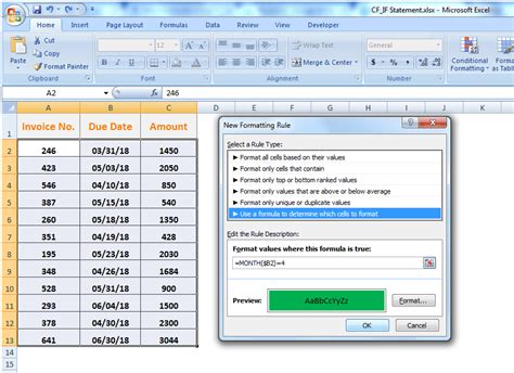 excel if statement formatting rule