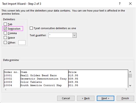 excel import csv delimiter not working