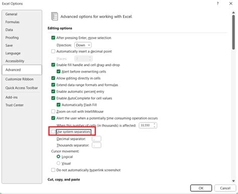 excel import csv with different decimal separator