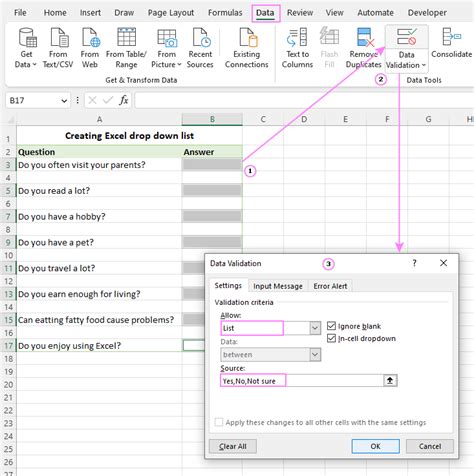 excel insert drop down list without source