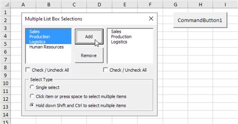 excel list box form control multiple selection