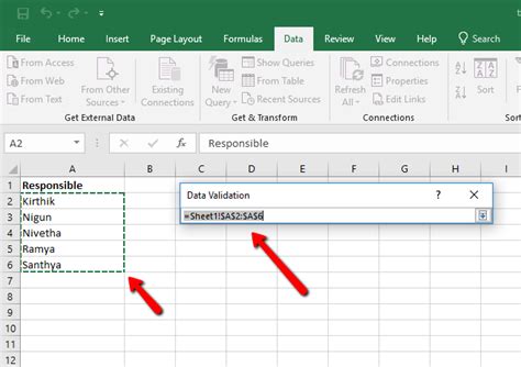 excel list from another sheet