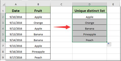 excel list unique values in range