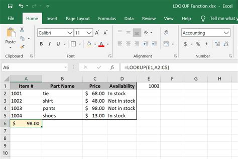 excel lookup function examples