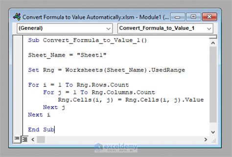 excel macro convert formula to value