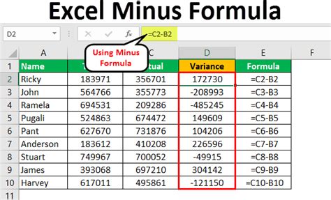 excel minus formula examples