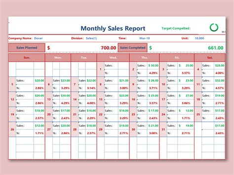 excel monthly report template