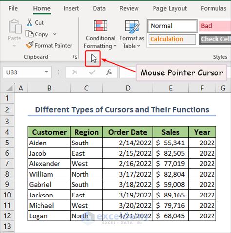 excel mouse cursor settings