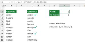 excel number of matches between two columns