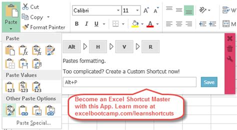 excel paste formatting shortcut