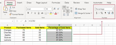 excel percentage formula shortcut multiple cells