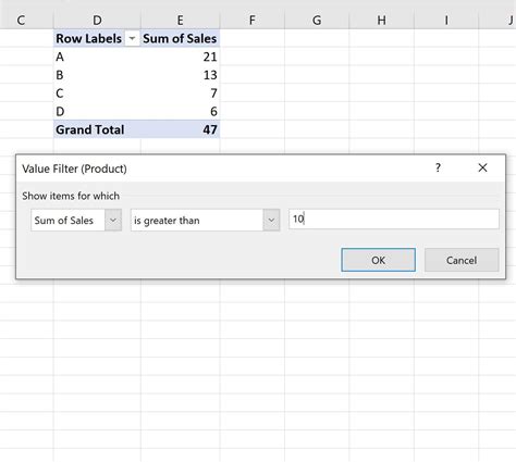 excel pivot table count values greater than