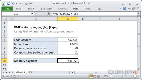 excel pmt function car loan