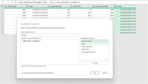 excel power query formula for today's date
