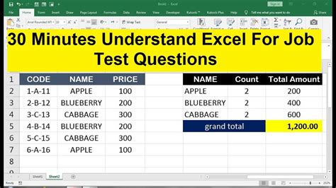 excel practical test for interview
