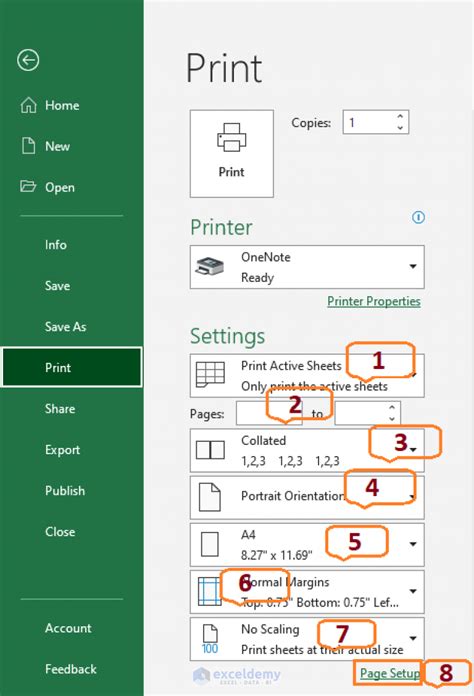 excel print to pdf default settings