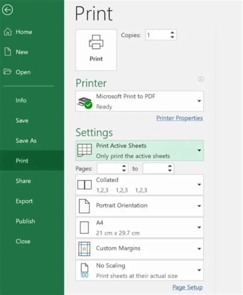 excel print to pdf settings