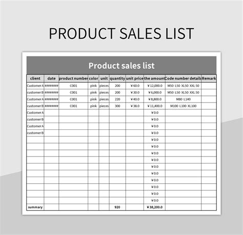 excel product list pdf
