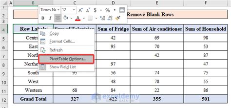 excel remove blank rows from pivot table