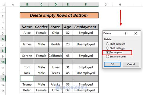 excel remove bottom rows