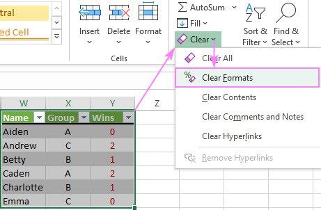 excel remove table formatting shortcut