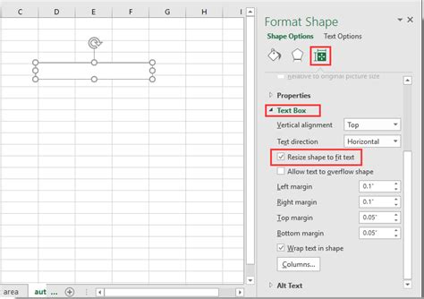 excel resize boxes to fit text