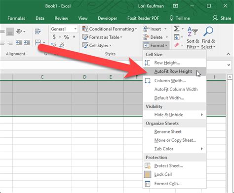 excel row height to fit text
