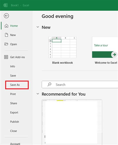 excel save as option not working