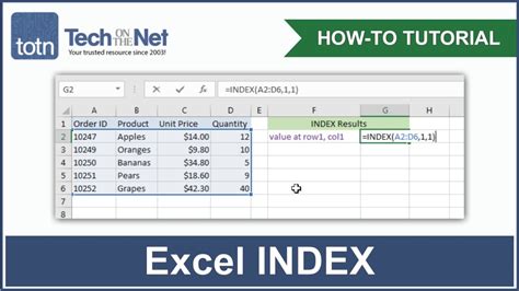 excel sheet index formula