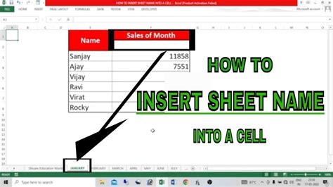 excel sheet name from cell