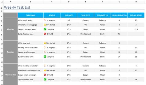 excel sheet to track daily tasks
