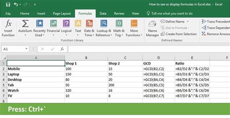 excel shortcut to show formulas instead of values