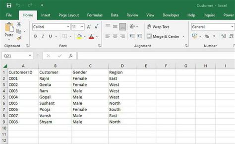 excel simple data set
