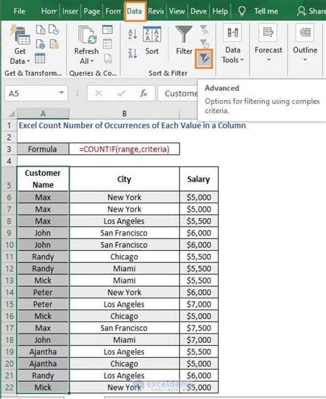 excel sort by number of occurrences