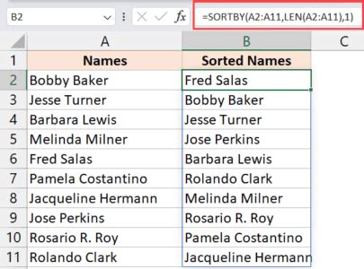excel sort by word length