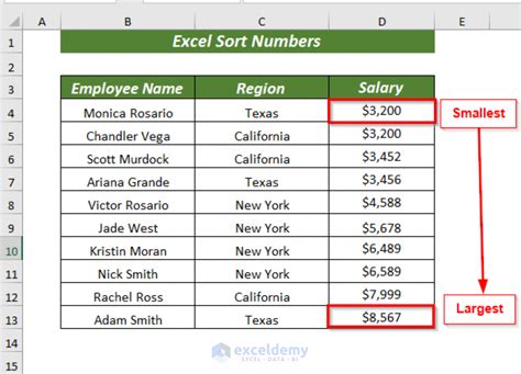 excel sort number 1 10