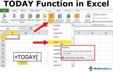 excel spreadsheet formula for today's date