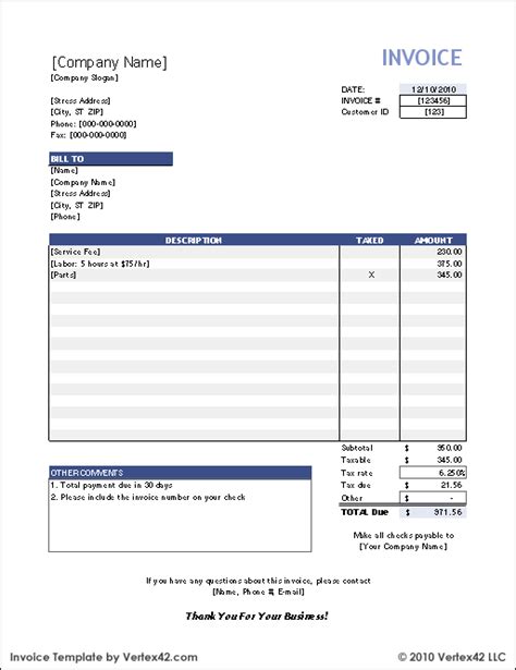 excel spreadsheet invoice examples