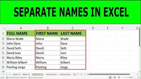 excel spreadsheet split names