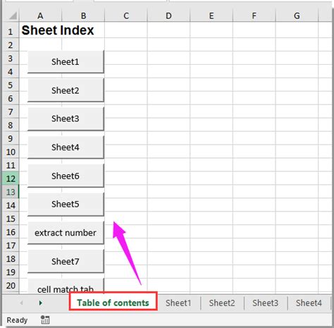 excel spreadsheet table of contents