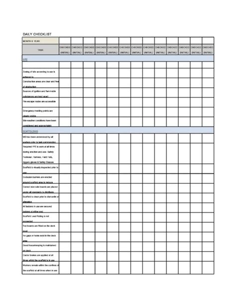 excel spreadsheet templates checklist