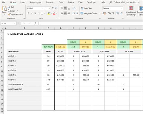 excel spreadsheet to record work hours