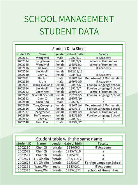excel student database template download