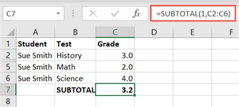 excel subtotal formula exclude hidden rows