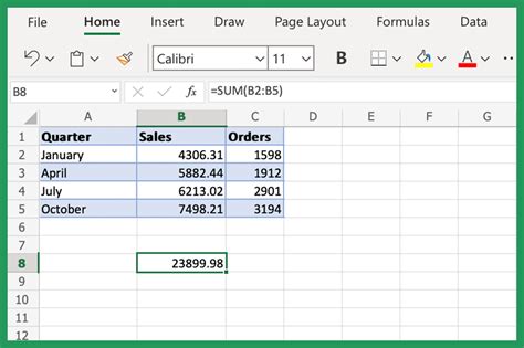 excel sum formula examples