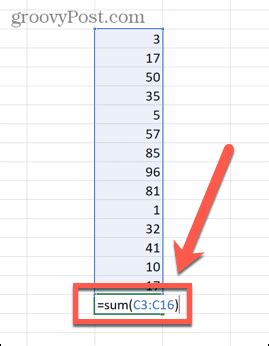 excel sum formula for column