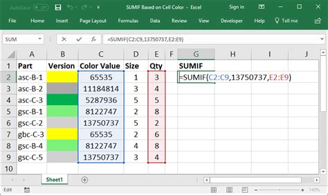 excel sum if based on cell color