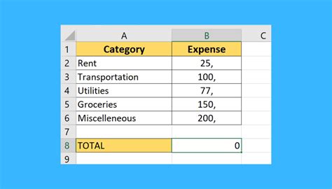 excel sum not 0