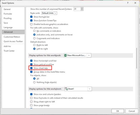 excel tab names not showing