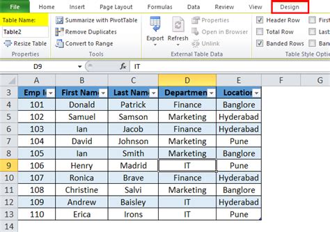 excel table examples